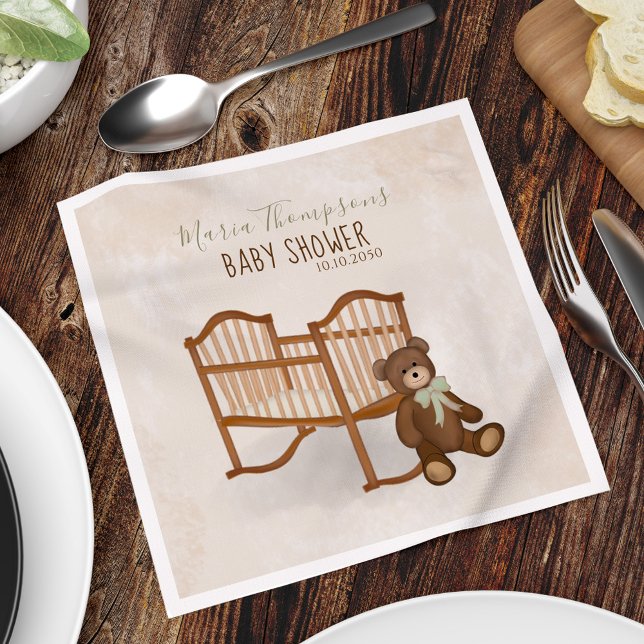 Guardanapo De Papel Sexo Neutro Urso de Farinha Simples (Gender neutral baby shower napkins. )