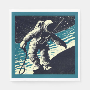 Guardanapo De Papel SF - Astronauta no Spacewalk Woodcut 2
