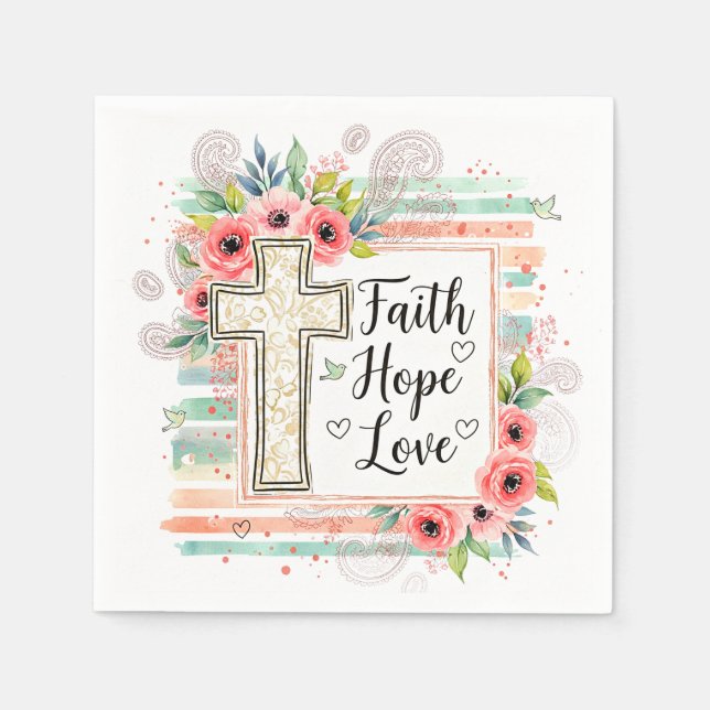 Guardanapo De Papel Shabby Chic floral Faith Hope Love (Frente)