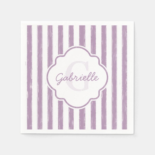 Guardanapo De Papel Shabby Purple Stripes Monograma e Nome (Frente)