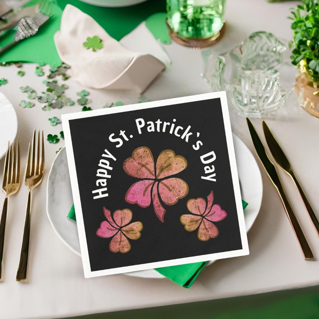 Guardanapo De Papel Shamrock Clover Pink Rua Negra. (Criador carregado)
