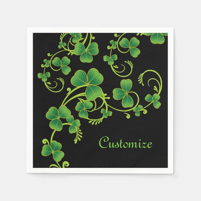 Guardanapo De Papel Shamrock Vines Green e Black Napkins (Frente)