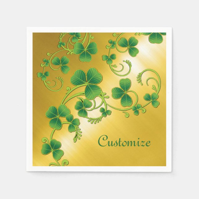 Guardanapo De Papel Shamrock Vines Green e Dourados Napkins (Frente)