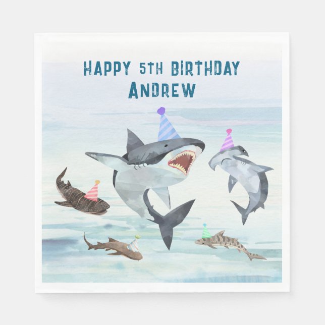 Guardanapo De Papel Shark Birthday Pool Party Napkins (Frente)