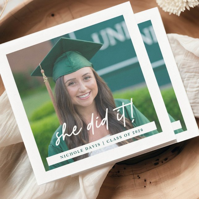 Guardanapo De Papel She Did It Photo Graduation Napkin (Criador carregado)
