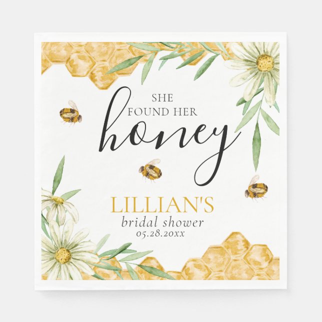 Guardanapo De Papel She Found Her Honey Bridal Shower Floral Bee  (Frente)