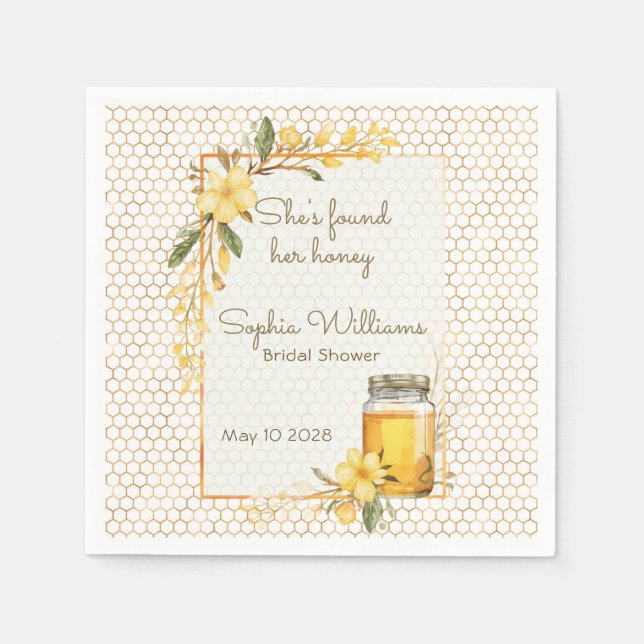 Guardanapo De Papel She Found Her Honey Yellow Floral Bridal Shower (Frente)