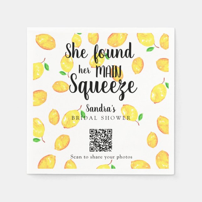 Guardanapo De Papel She Found Her Main Squeeze Lemon Bridal Shower QR  (Frente)