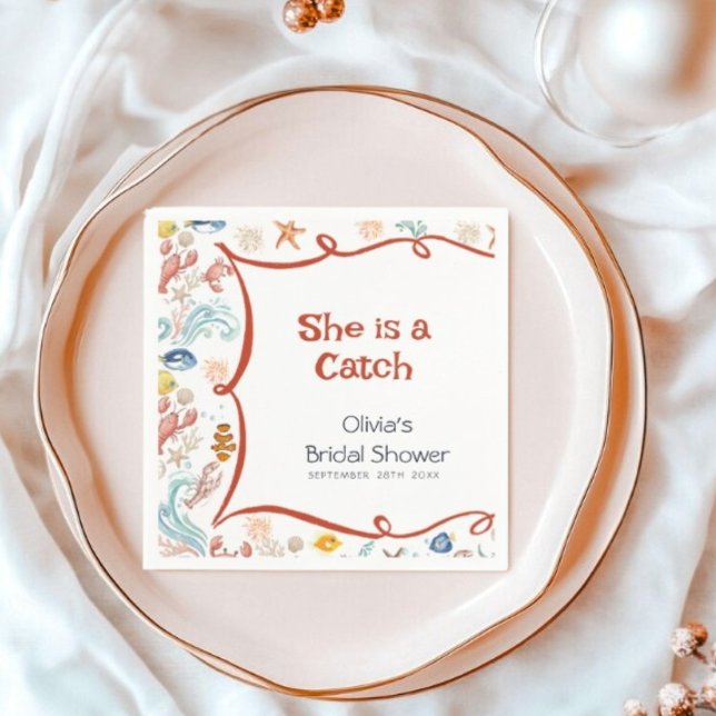 Guardanapo De Papel She Is a Catch Coastal Nautical Bridal Shower (Criador carregado)