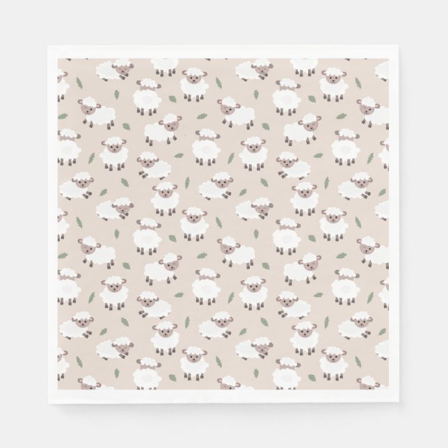 Guardanapo De Papel Sheep & Lamb Cute Hand Drawn Farm Animals (Frente)