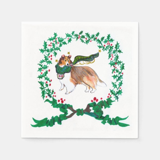 Guardanapo De Papel Sheltie Christmas Napkins de Gulliver (Frente)