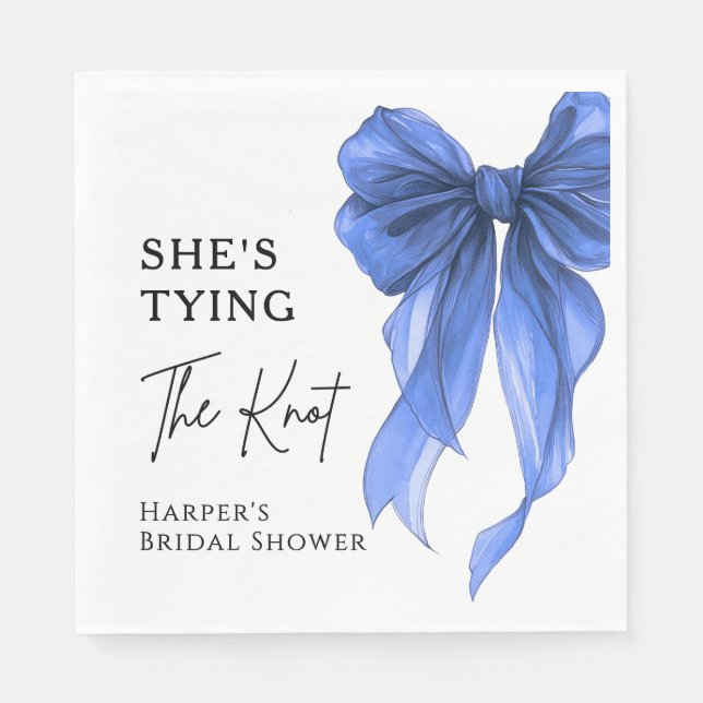 Guardanapo De Papel She's Tying The Knot Blue Bow Bridal Shower (Frente)