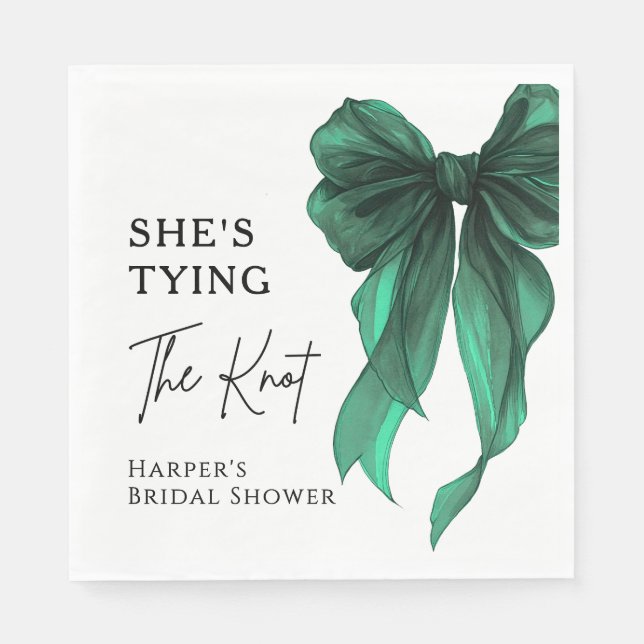 Guardanapo De Papel She's Tying The Knot Green Bow Bridal Shower (Frente)