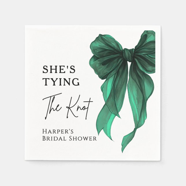 Guardanapo De Papel She's Tying The Knot Green Bow Bridal Shower (Frente)