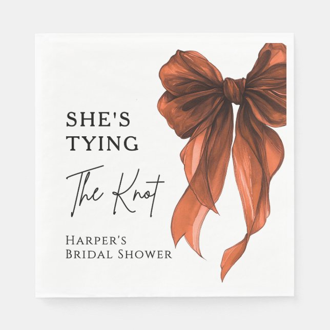 Guardanapo De Papel She's Tying The Knot Orange Bow Bridal Shower (Frente)