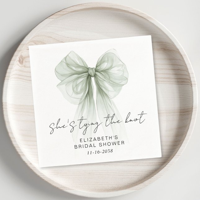 Guardanapo De Papel She's Tying The Knot Sage Bow Bridal Shower (She's Tying The Knot Sage Bow Bridal Shower Napkins)