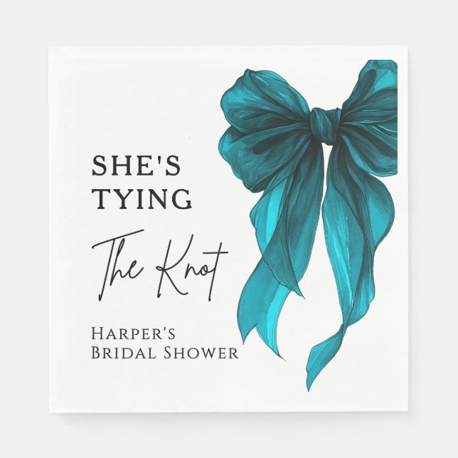 Guardanapo De Papel She's Tying The Knot Turquoise Bow Bridal Shower (Frente)