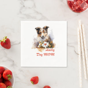 Guardanapo De Papel Shetland Sheepdog Puppy Pet Watercolor Fllower