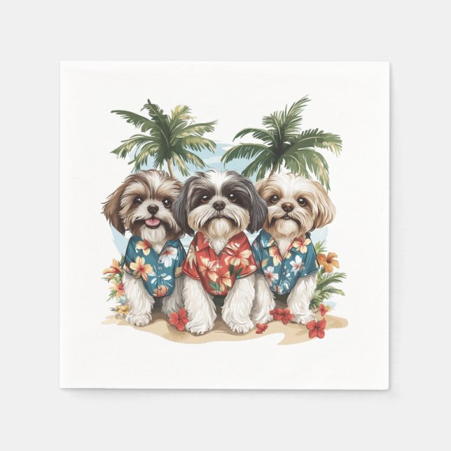 Guardanapo De Papel Shih Tzu Dogs Vestindo camisas havaianas (Frente)