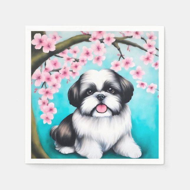 Guardanapo De Papel Shih Tzu em Oriental Cherry Blossom (Frente)