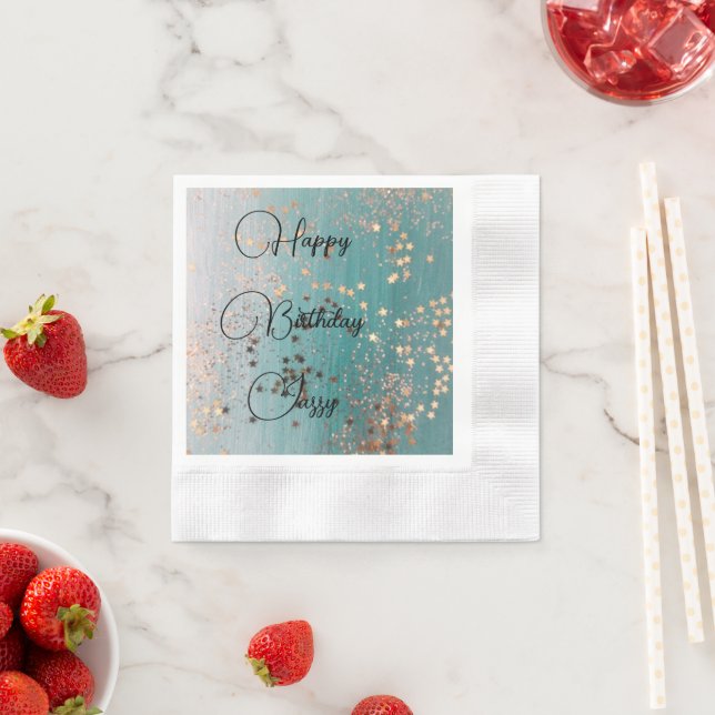 Guardanapo De Papel Shimmery Dourado Stars no Aniversário Teal (Insitu)