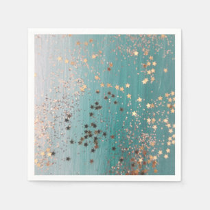Guardanapo De Papel Shimmery Dourado Stars on Teal