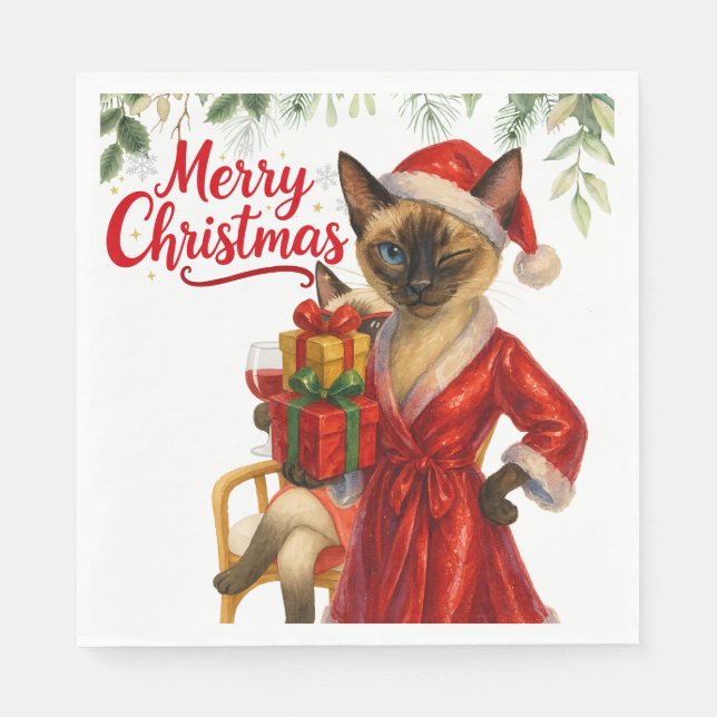 Guardanapo De Papel Siamese Cat Christmas Themed (Frente)