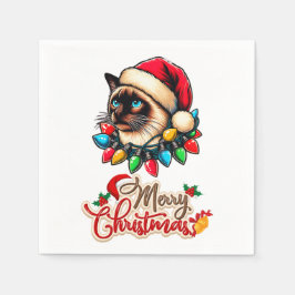 Guardanapo De Papel Siamese Cat Natal Hat Xmas