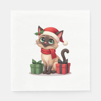 Guardanapo De Papel Siamese Cat Xmas Holiday Santa Siamese Cat Christm