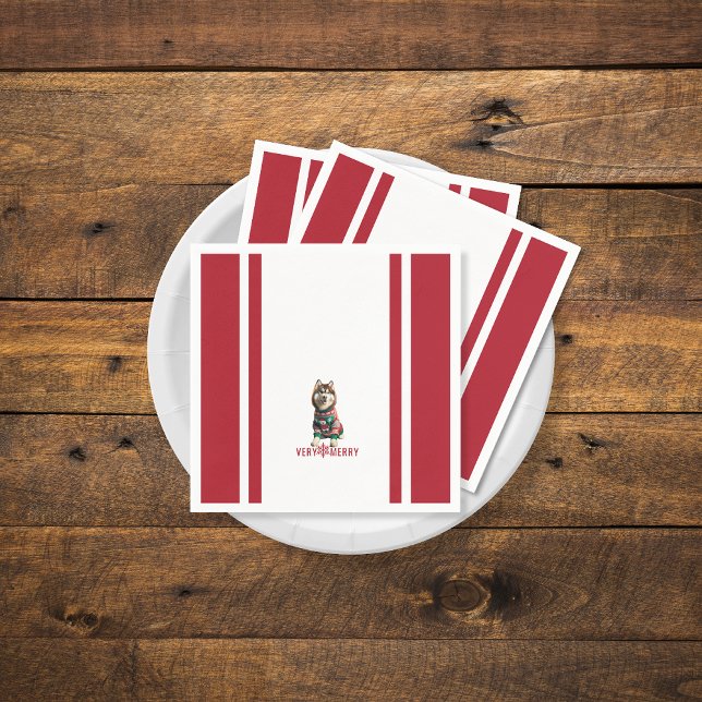 Guardanapo De Papel Siberian Husky Holiday (The front of the Siberian Husky red and white napkins (multiple shown))
