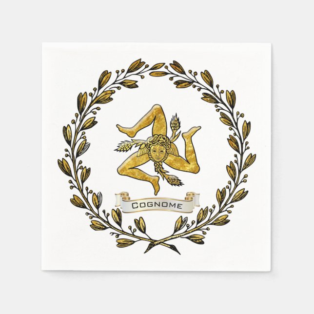 Guardanapo De Papel Sicilian Trinacria Olive Wreath Personalize (Frente)