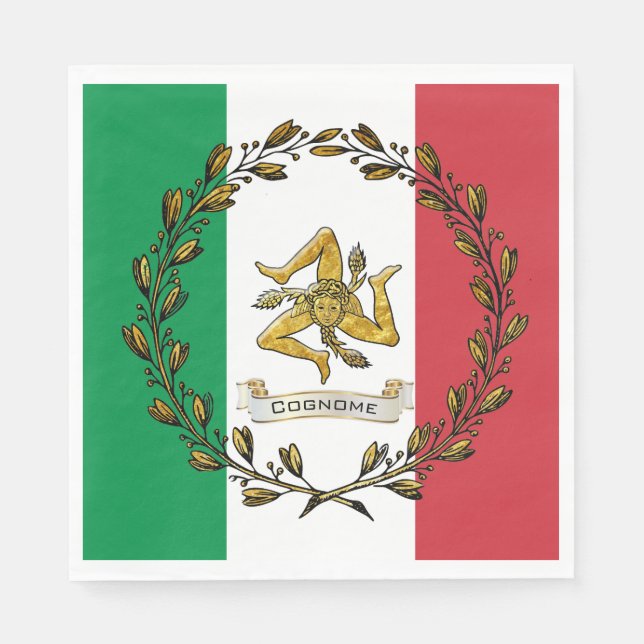 Guardanapo De Papel Siciliana Trinacria Olive Wreath Flag Personalize (Frente)