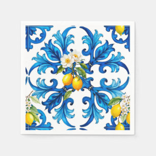 Guardanapo De Papel Siciliano,verão,limão,mosaico,azul,