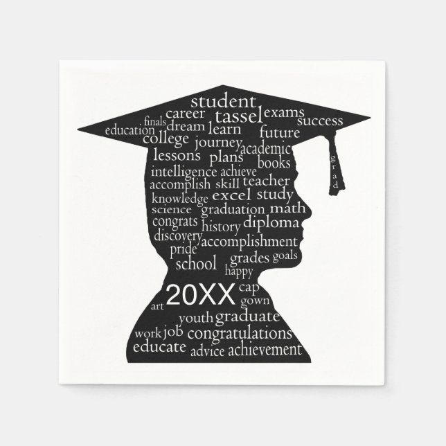 Guardanapo De Papel Silhouette Boy Graduate on White  (Frente)