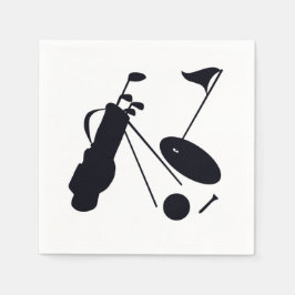 Guardanapo De Papel Silhuetas pretas de golfe em branco