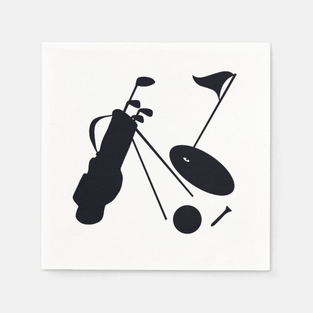 Guardanapo De Papel Silhuetas pretas de golfe em branco (Frente)
