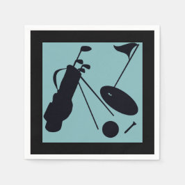 Guardanapo De Papel Silhuetas pretas de golfe em fundo azul