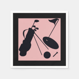 Guardanapo De Papel Silhuetas pretas de golfe em fundo rosa