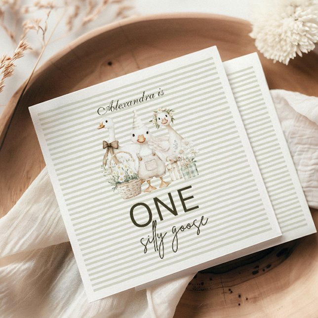 Guardanapo De Papel Silly Goose 1st Birthday Green Stripes  (Criador carregado)