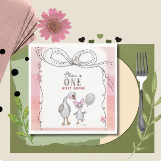 Guardanapo De Papel Silly Goose 1st Birthday Napkins | Watercolor Pink