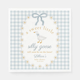 Guardanapo De Papel Silly Goose Daisy Blue Bow Gingham Baby Shower