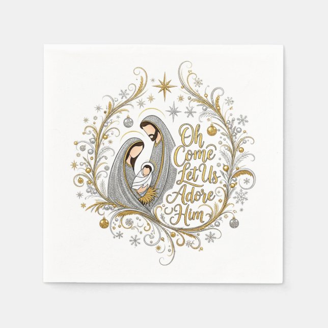 Guardanapo De Papel Silver and gold nativity Christmas (Frente)