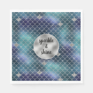 Guardanapo De Papel Silver Aqua Blue Mermaid Glitz
