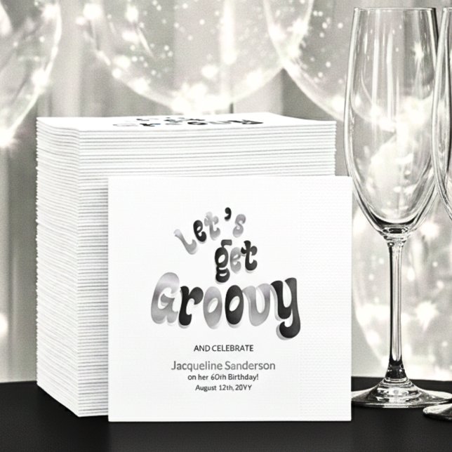 Guardanapo De Papel Silver Black Retro Let's Get Groovy 60th Birthday (Criador carregado)