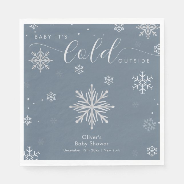 Guardanapo De Papel Silver Blue Magical Winter Snowflake Baby Shower  (Frente)