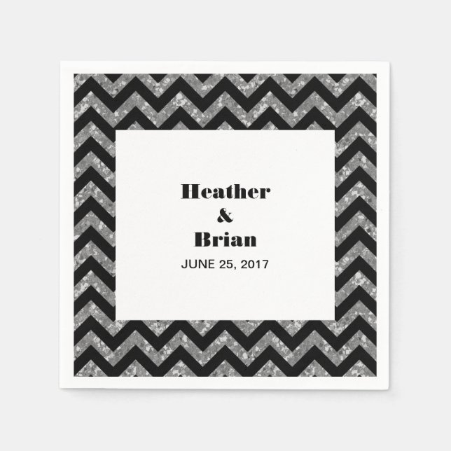 Guardanapo De Papel Silver Chevron Glitter Paper Napkins (Frente)