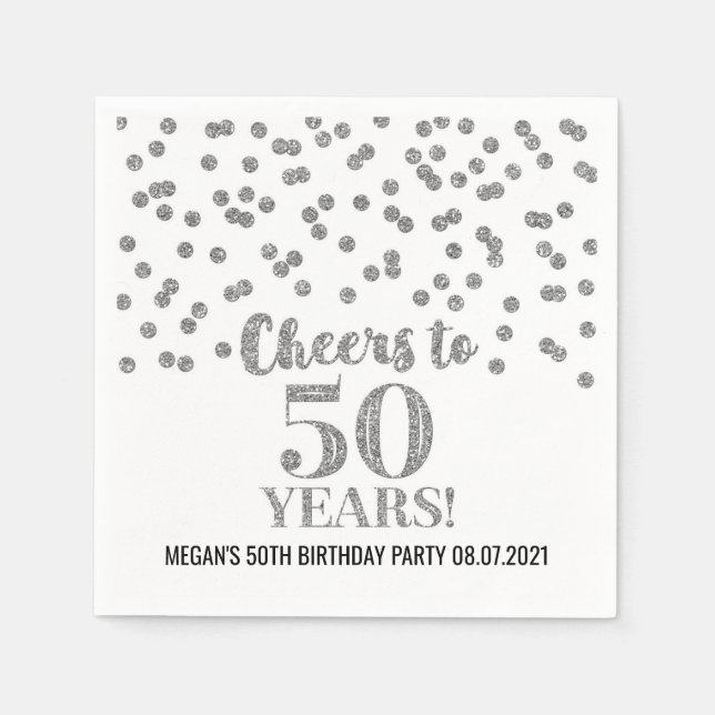 Guardanapo De Papel Silver Confetti Saúde aos 50 Anos Aniversário (Frente)
