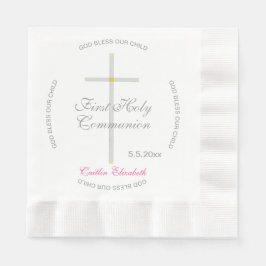 Guardanapo De Papel Silver Cross First Santa Comunhão Nome Rosa