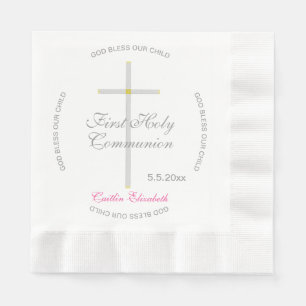 Guardanapo De Papel Silver Cross First Santa Comunhão Nome Rosa