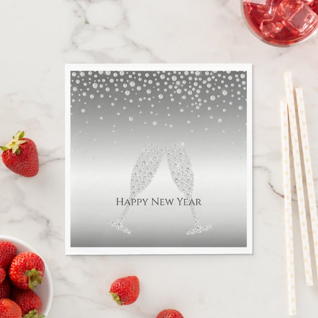 Guardanapo De Papel Silver Diamond Sparkle Champagne Glass New Year's (Insitu)